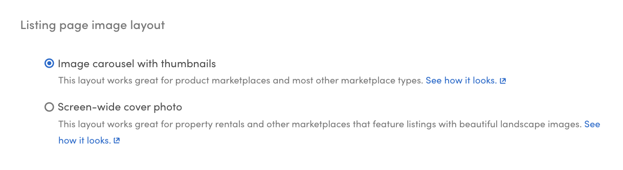 Design > Layout > Listing page image layout: Image carousel with thumbnails